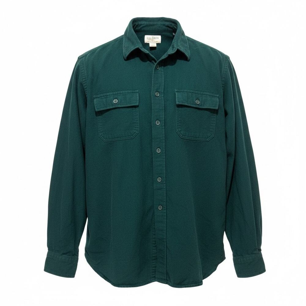 Vintage LL Bean Chamois Button Up Shirt Men Large Forest Green Traditional Fit